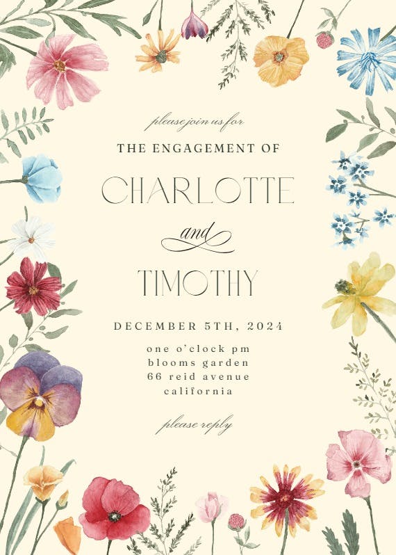 Fresh meadow flowers - engagement party invitation