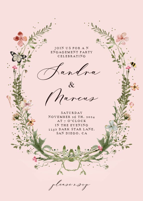Fresh spring wreath - engagement party invitation