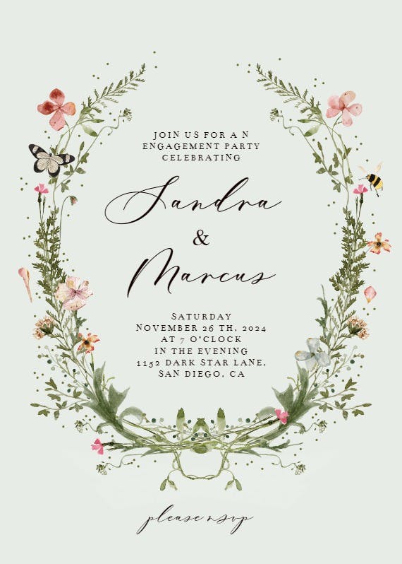 Fresh spring wreath - engagement party invitation