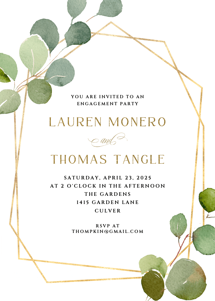 Geometric eucalyptus - engagement party invitation