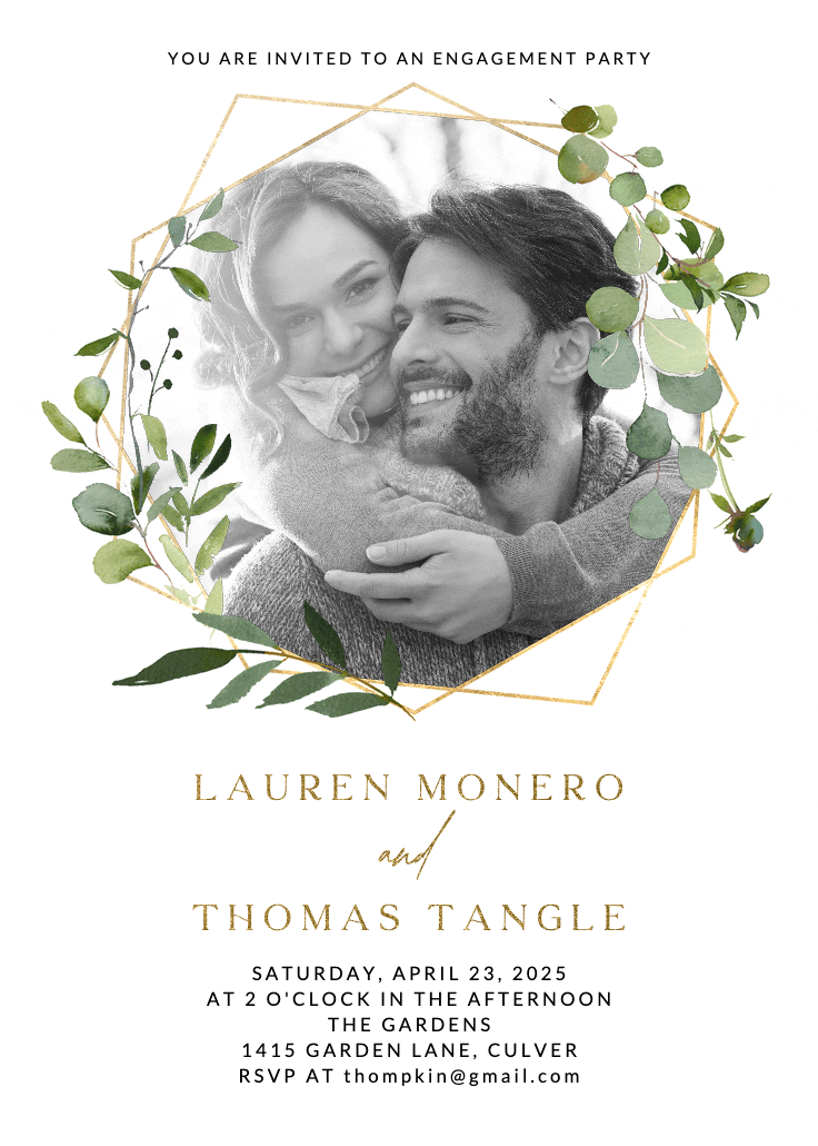 Geometric eucalyptus -  invitación para fiesta de compromiso