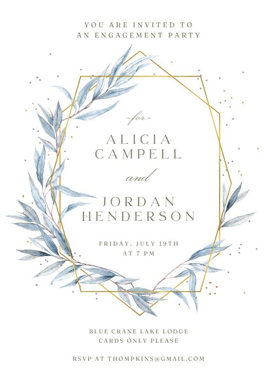 Geometric navy leaves - engagement party invitation