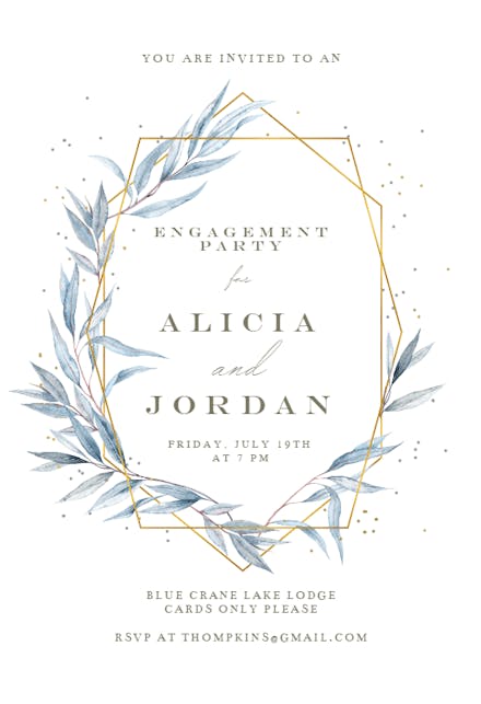 Geometric navy leaves - Engagement Party Invitation