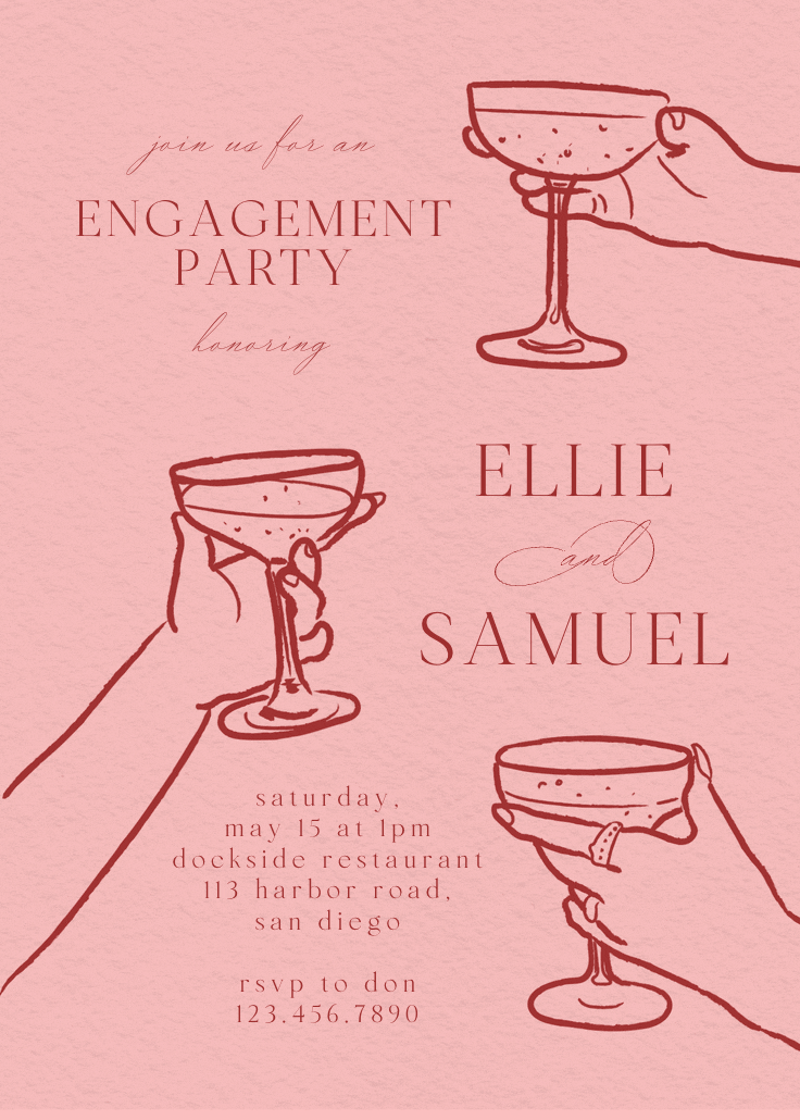 Glass of rosé -  invitación para fiesta de compromiso