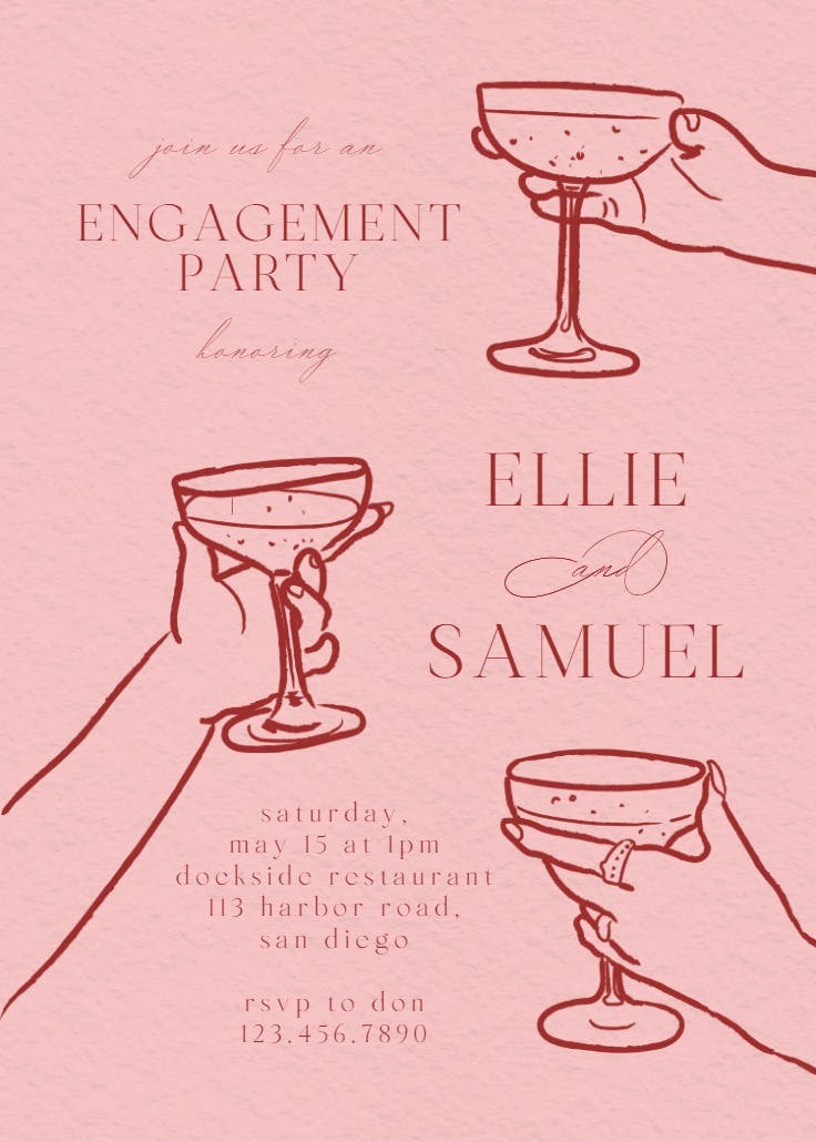Glass of rosé -  invitación para fiesta de compromiso