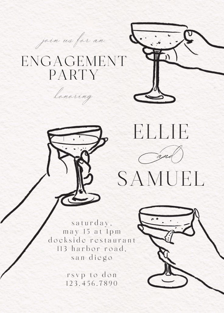Glass of rosé -  invitación para fiesta de compromiso