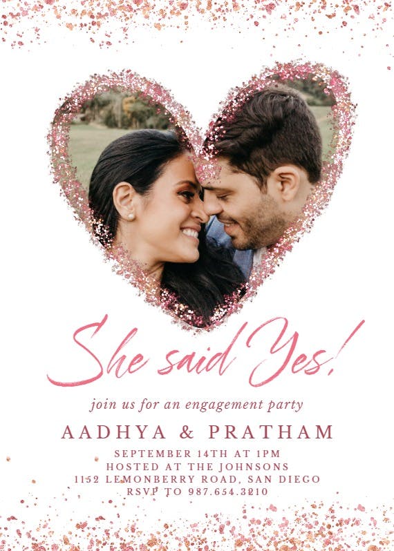 Glitter heart - engagement party invitation