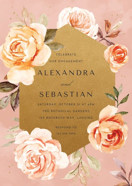 Gold and roses - engagement party invitation