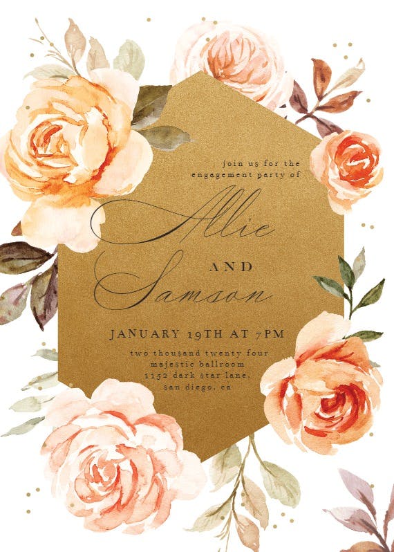 Gold and roses - engagement party invitation