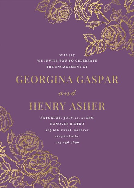 Gold foil roses - engagement party invitation