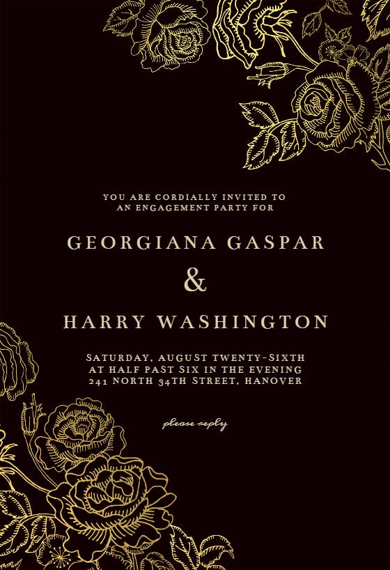 Gold foil roses - engagement party invitation