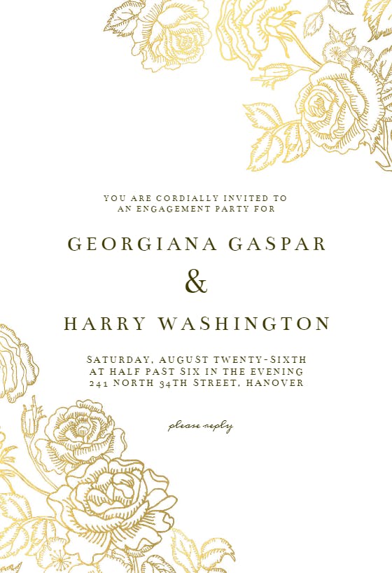 Gold foil roses - engagement party invitation