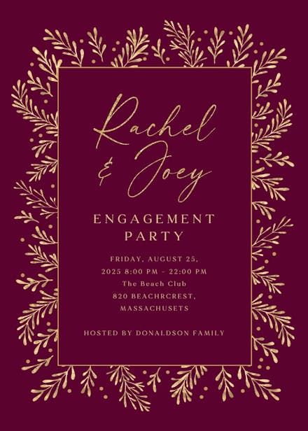 Gold leaf border - engagement party invitation