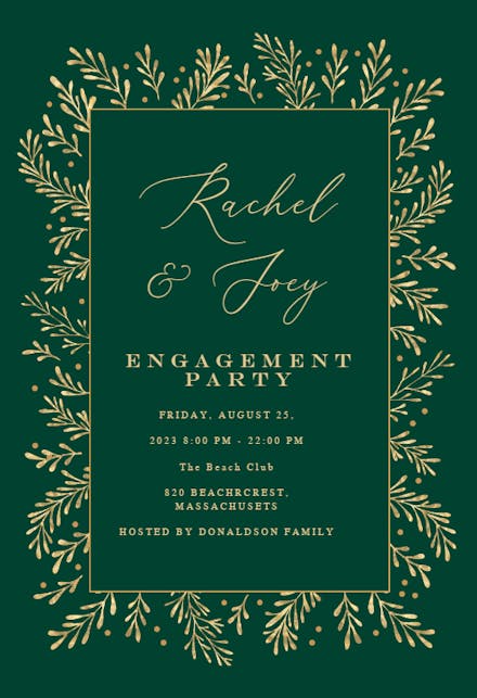 Gold Leaf Border - Engagement Party Invitation