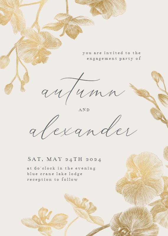 Gold orchids - engagement party invitation