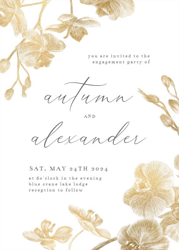 Gold orchids - engagement party invitation