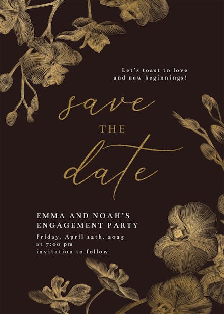 Gold orchids - engagement party invitation