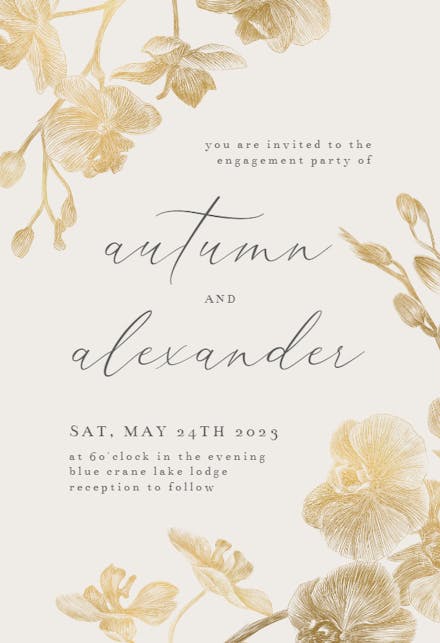 Gold Orchids - Engagement Party Invitation