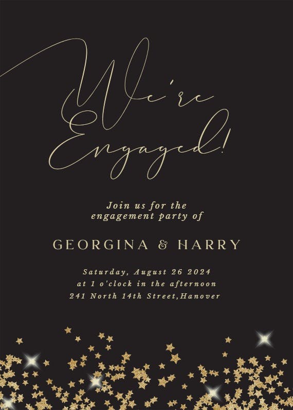 Gold star confetti frames - engagement party invitation