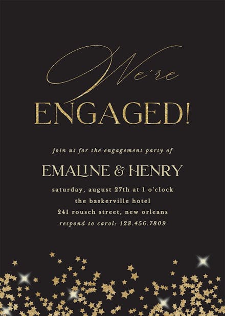 Gold star confetti frames - engagement party invitation