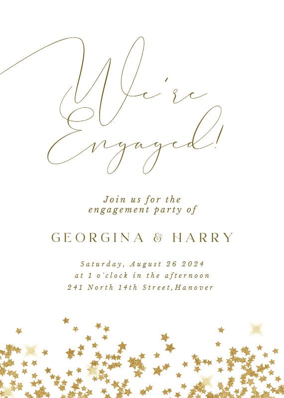 Gold star confetti frames - engagement party invitation