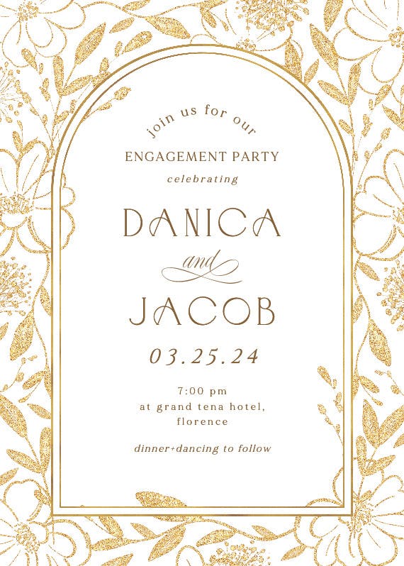 Gold surrounded by blooms - engagement party invitation