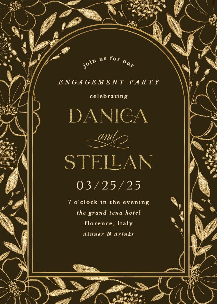 Gold surrounded by blooms - engagement party invitation