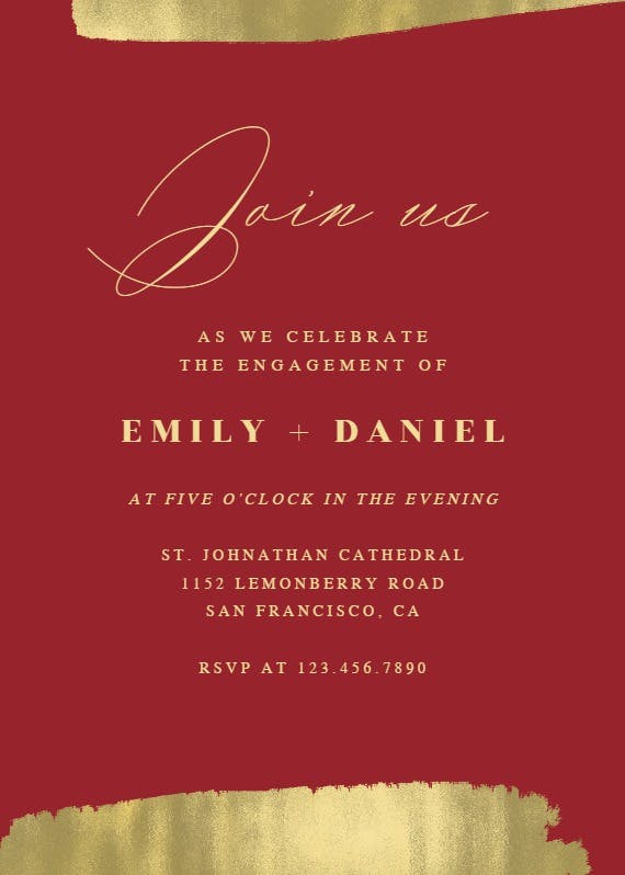 Golden brush strokes - engagement party invitation