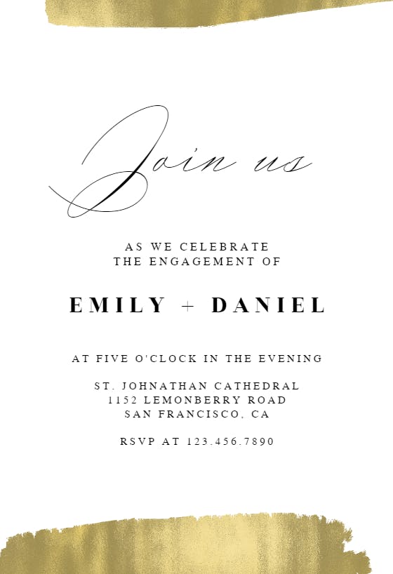 Golden Brush Strokes - Engagement Party Invitation Template (free 