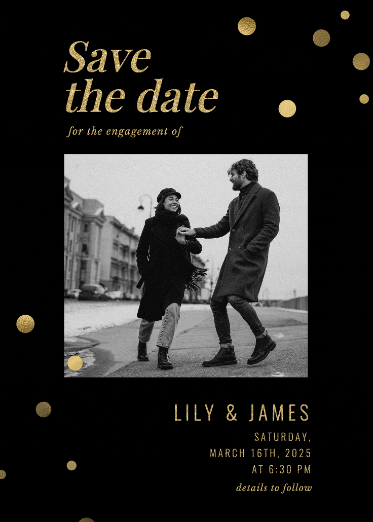 Golden dots background - engagement party invitation