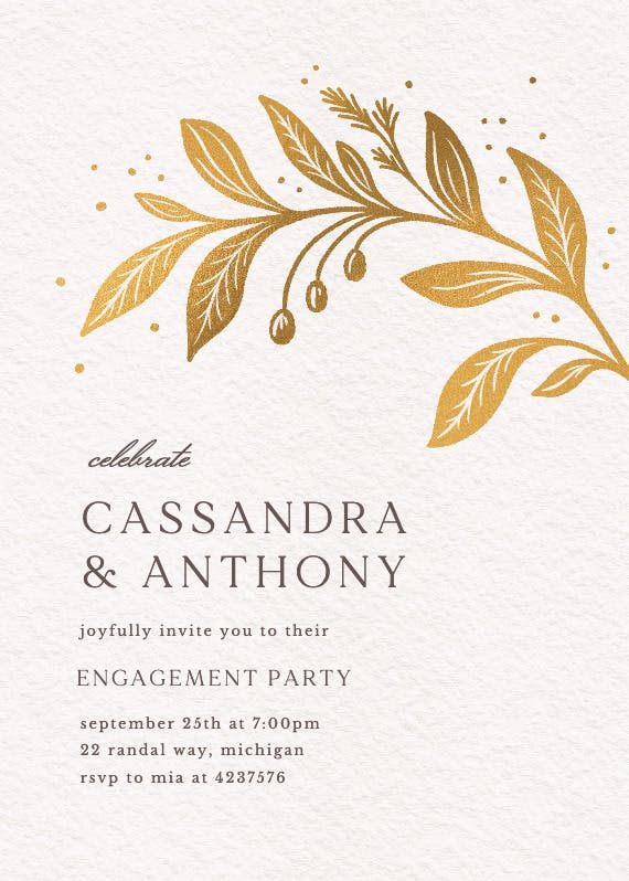 Golden flora - engagement party invitation
