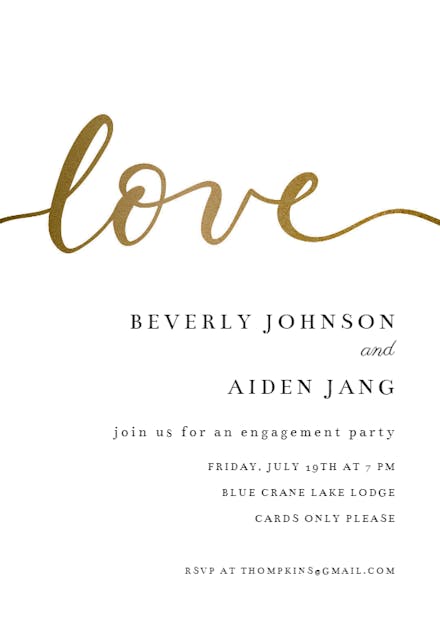 Golden Love - Invitación Para Fiesta De Compromiso