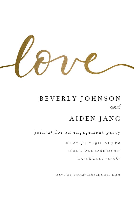 Golden love -  invitación para fiesta de compromiso