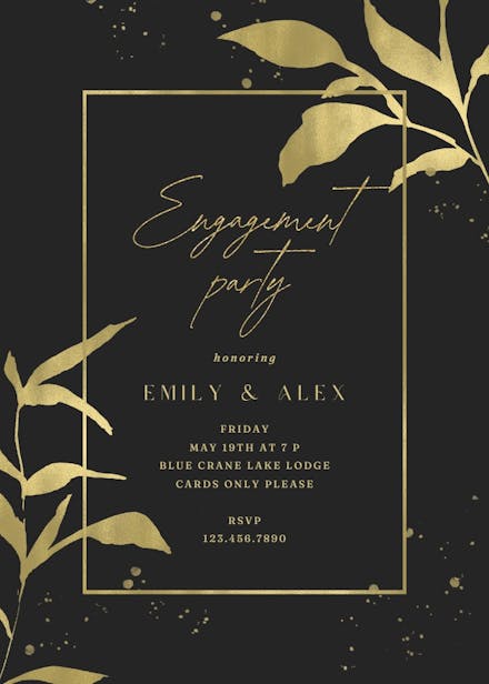 Golden olive leaves - engagement party invitation