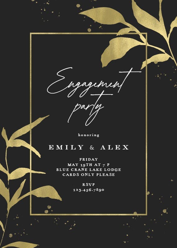 Golden olive leaves - engagement party invitation
