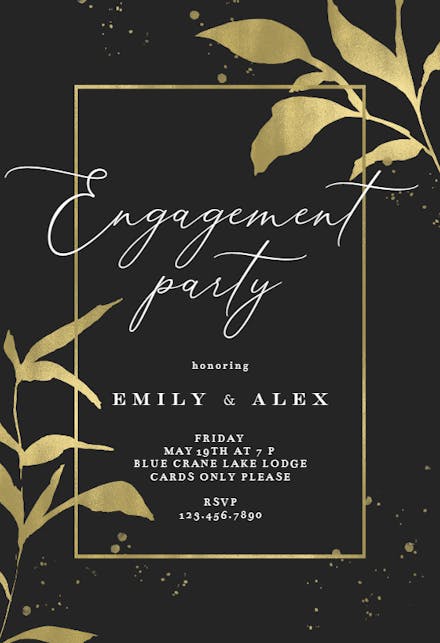 Golden olive leaves - Engagement Party Invitation
