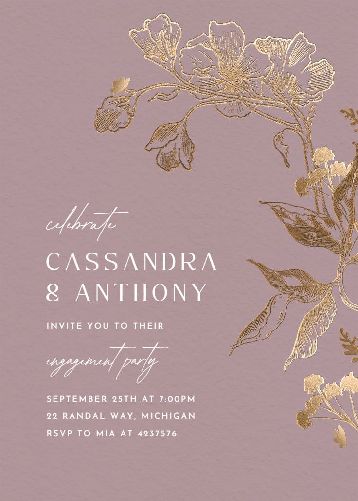 Golden orchid - engagement party invitation