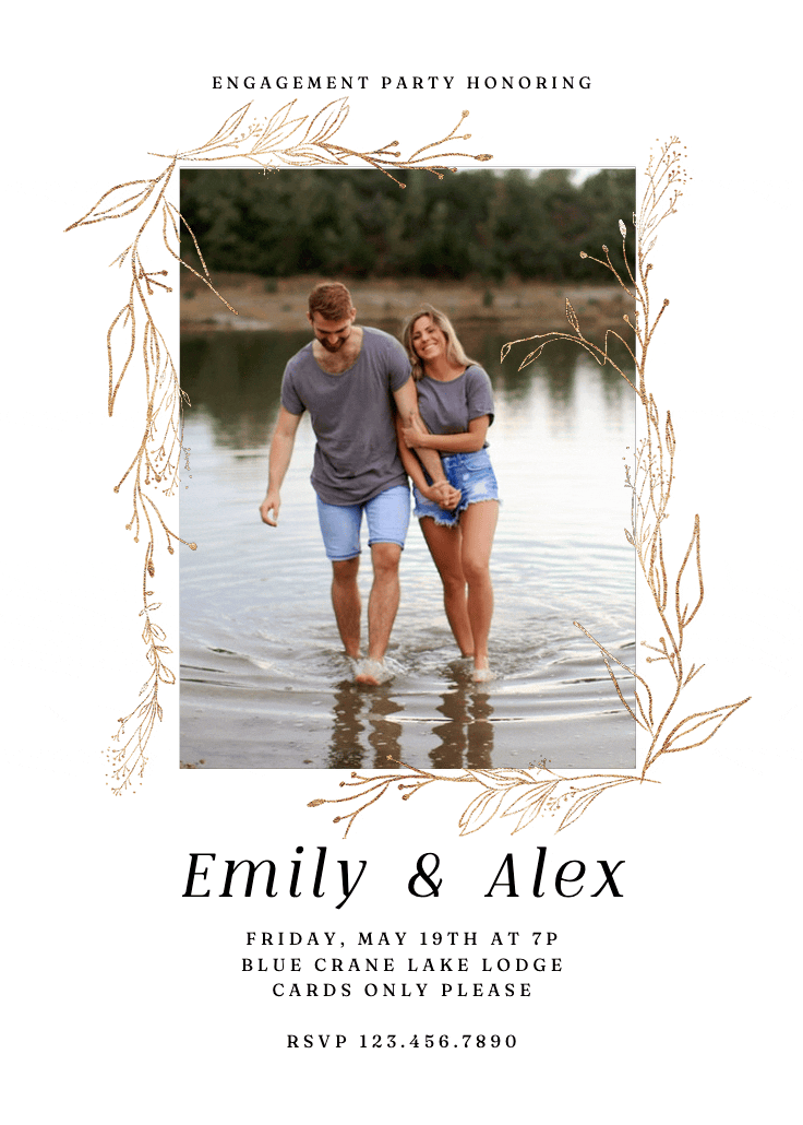 Golden outline branches -  invitación para fiesta de compromiso