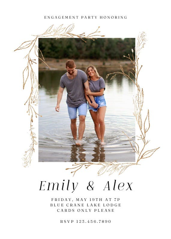 Golden outline branches - engagement party invitation