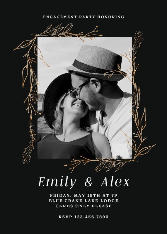 Golden outline branches - engagement party invitation