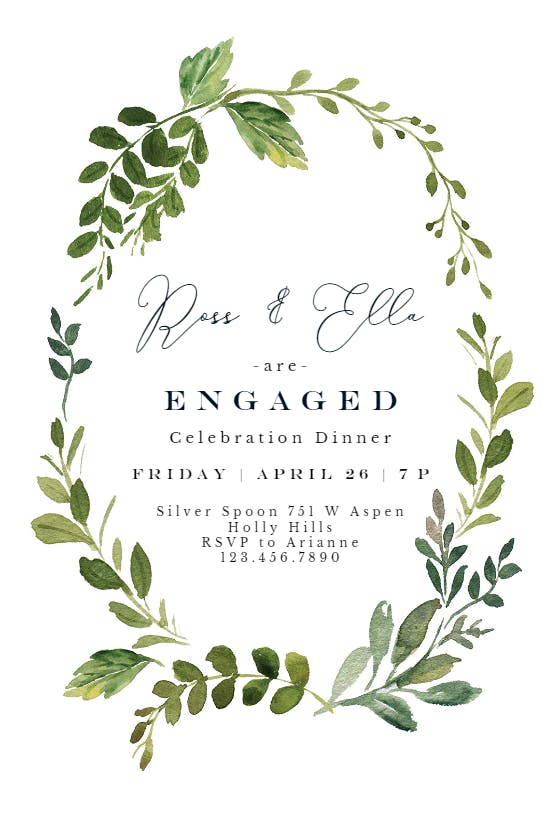 Green wreath - engagement party invitation