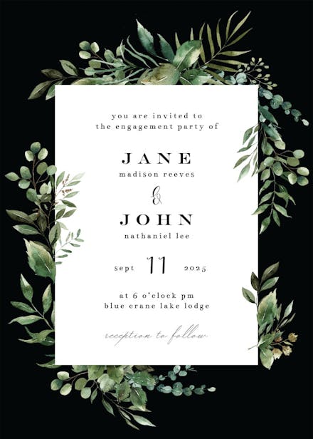 Greenery border - engagement party invitation