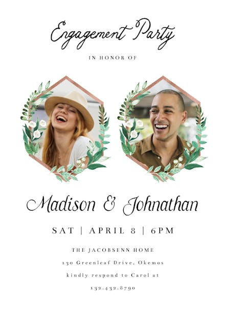 Greenery double photo -  invitación para fiesta de compromiso