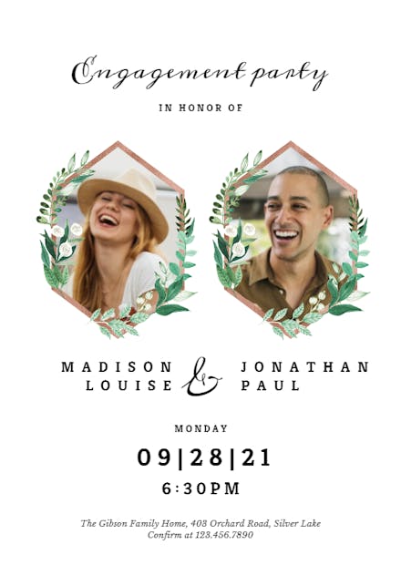 Greenery double photo - Engagement Party Invitation