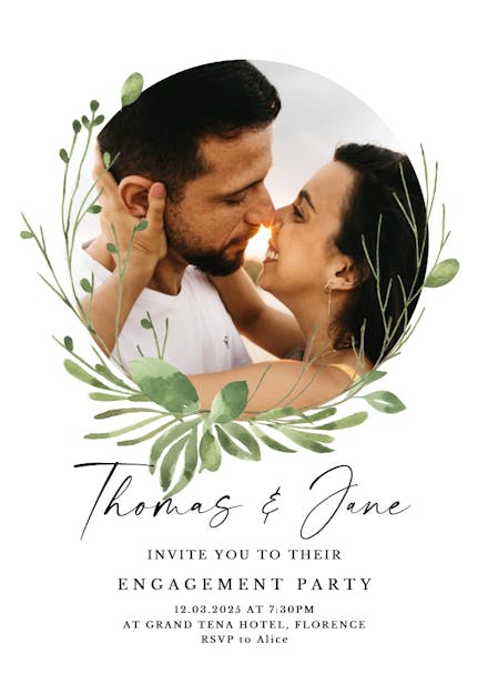 Greenery wreath - engagement party invitation