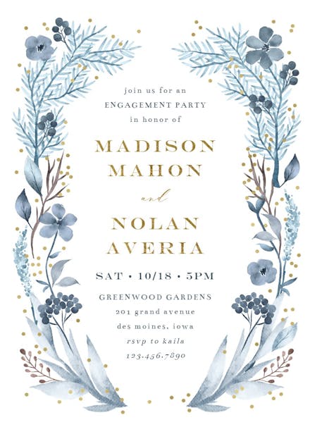Iced flowers frame - engagement party invitation
