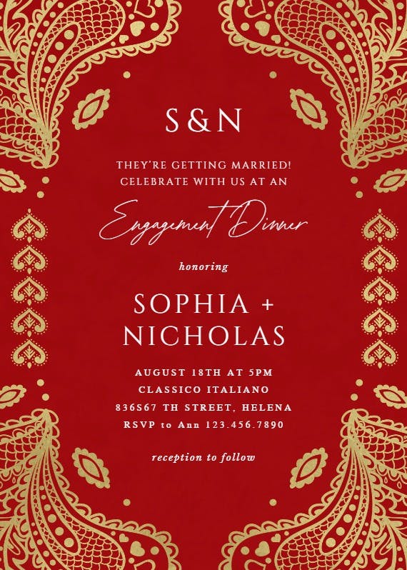 Indian floral paisley - engagement party invitation