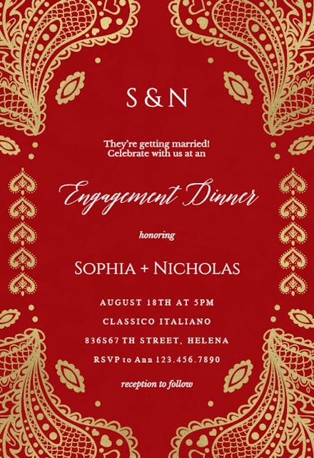 Indian floral paisley - Engagement Party Invitation