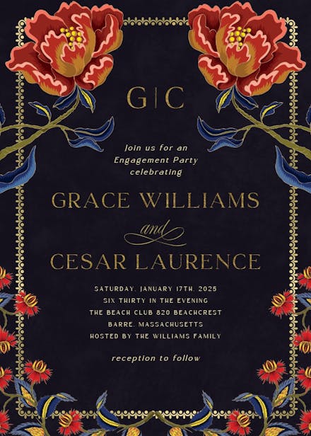 Indian flowers & frame - engagement party invitation