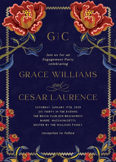 Indian flowers & frame - engagement party invitation
